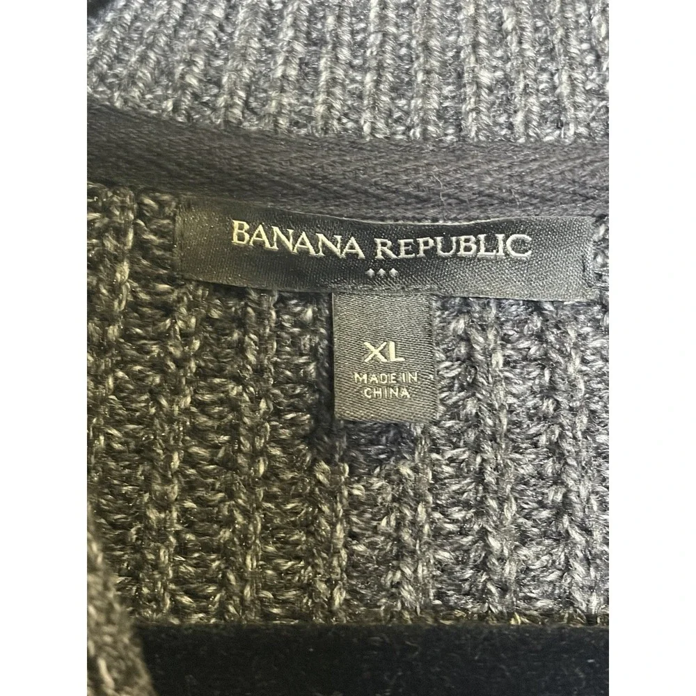 Banana Republic Mens Gray Cotton Blend Zip Cardigan Sweater  XL Academia Preppy
